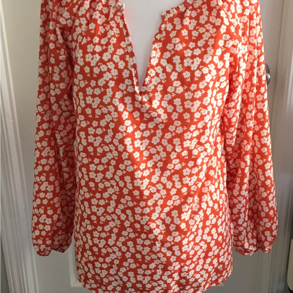 Orange flowered peasant top